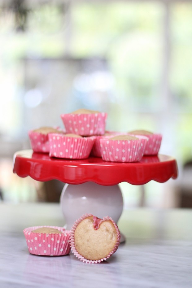 What's in the Kitchen Bananna Muffins on a red cake stand.
