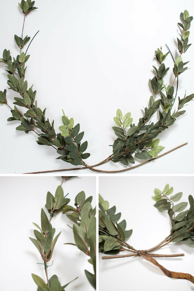 Shaping the laurel on the counter.