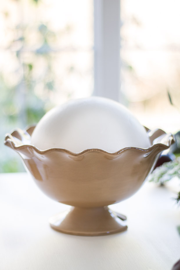 The styrofoam ball in the bowl.
