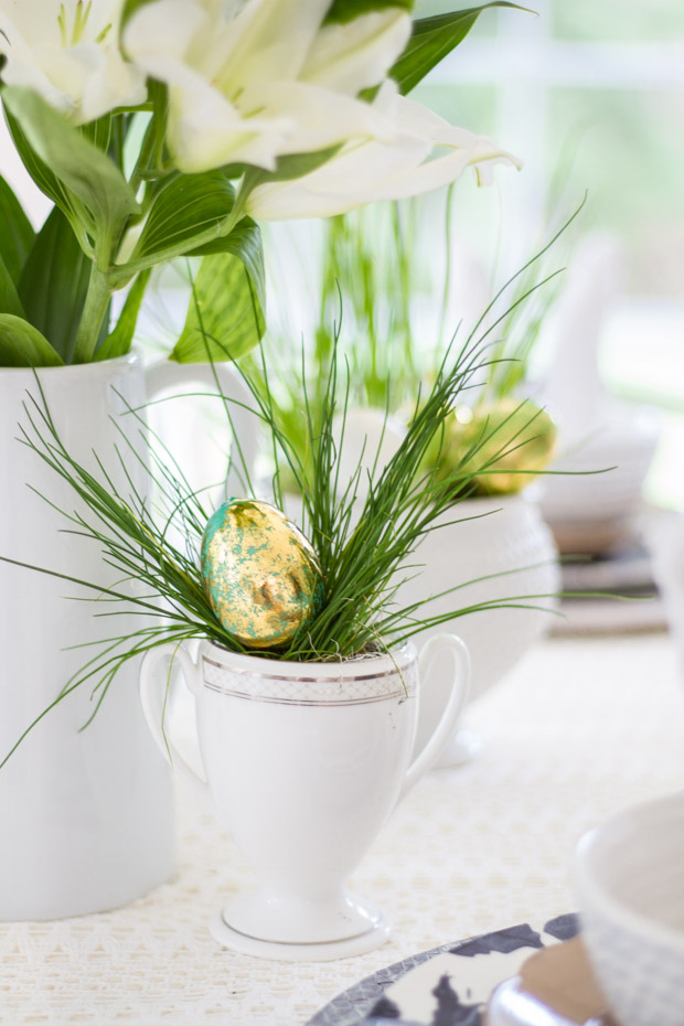 A gold Easter egg in the ornamental grass.