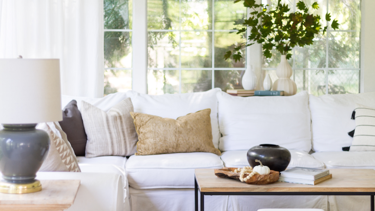 Neutral Touches of Fall in the Family Room