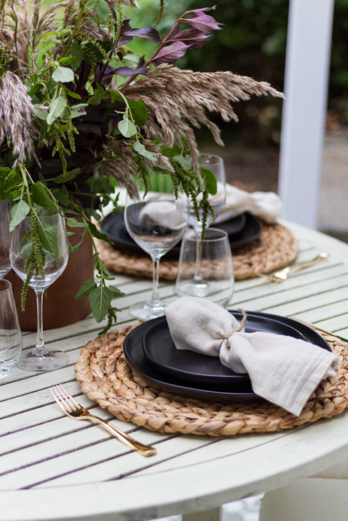 Table Setting with Black Dishes for Fall