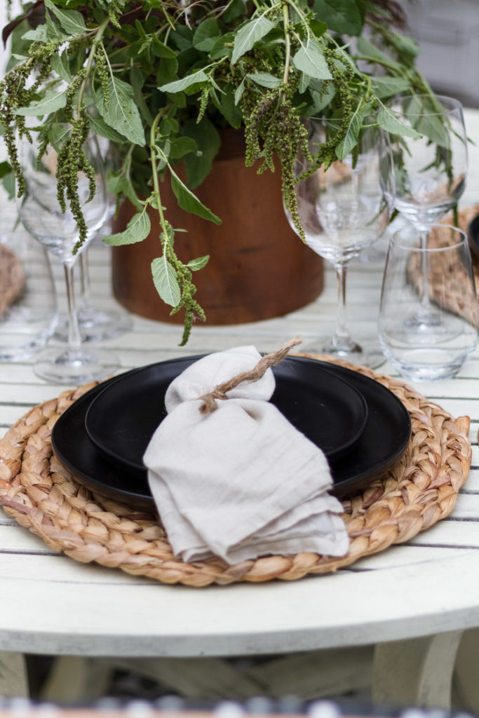 Table Setting with Black Dishes for Fall