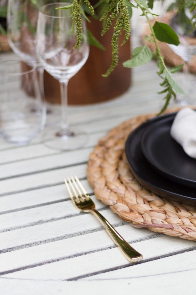 Table Setting with Black Dishes for Fall