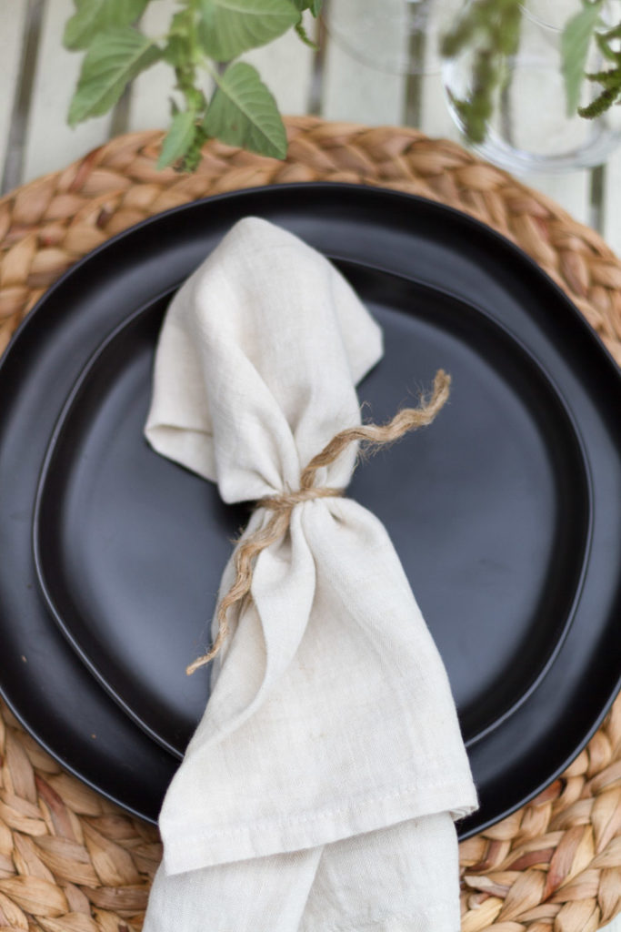 Table Setting with Black Dishes for Fall