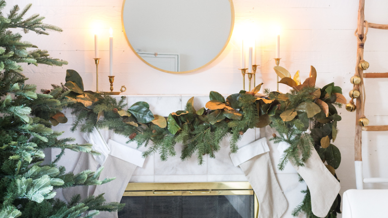 Simple Mantel With Magnolia Greenery