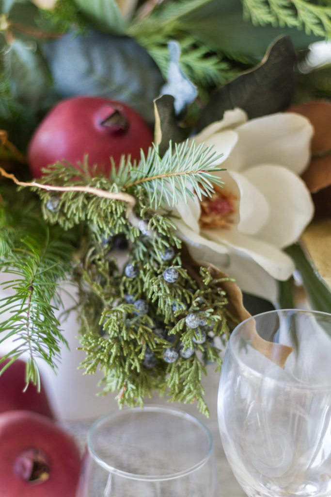 Elegant-Christmas-Entertaining-Evergreen-Arrangement-Tablescape