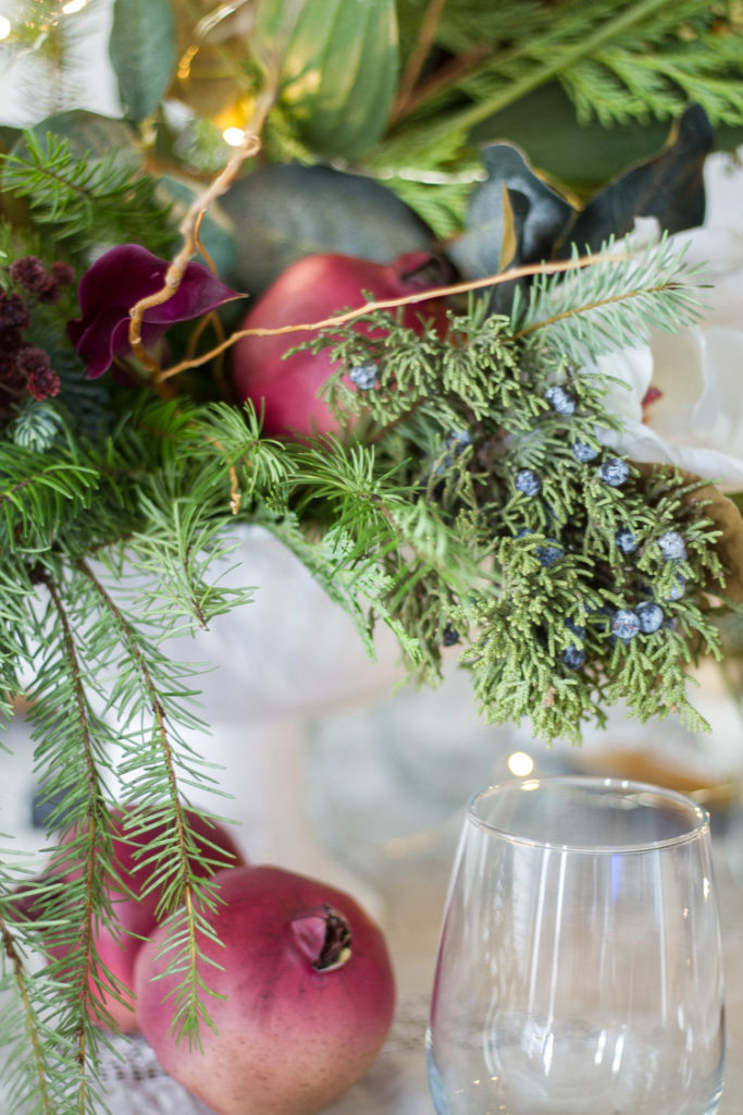 Elegant-Christmas-Entertaining-Evergreen-Arrangement-Tablescape