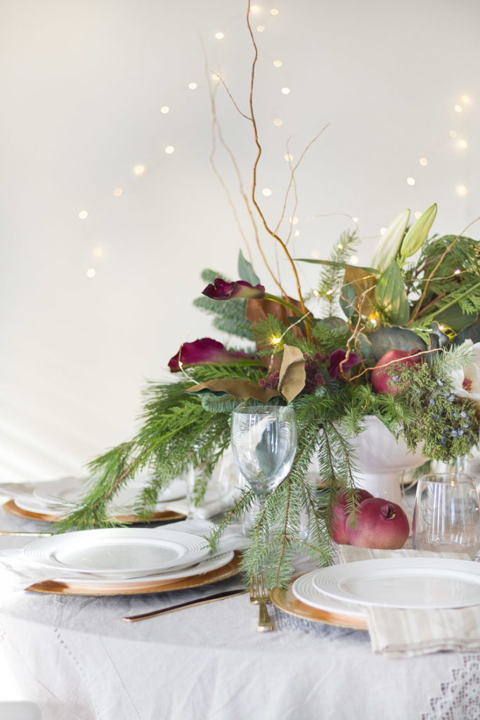 Elegant-Christmas-Entertaining-Evergreen-Arrangement-Tablescape