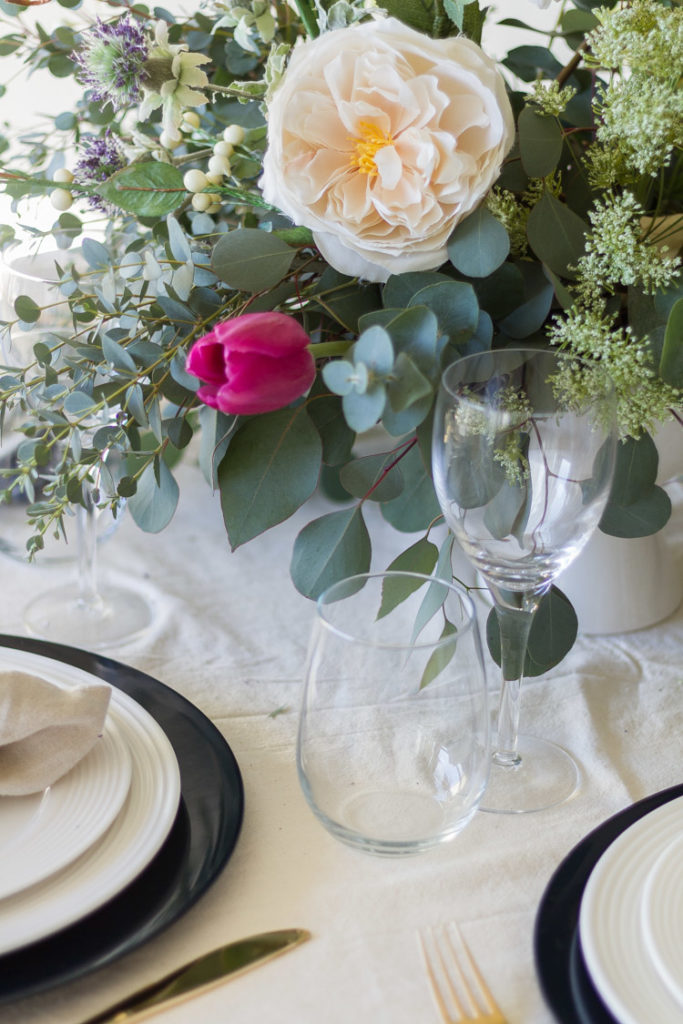 Valentine's Day Tablescape with Tulips and Roses