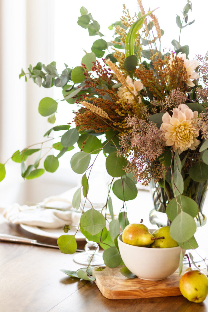 Fall Floral Centerpiece with Pears