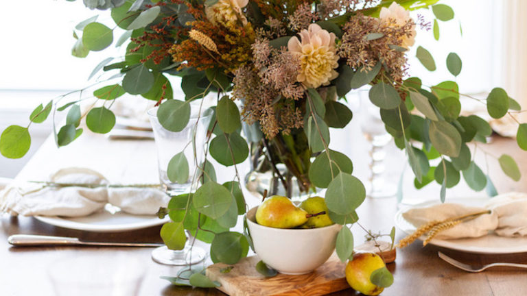 Fall Floral and Pear Centerpiece