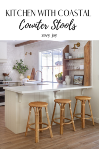 Our Updated Kitchen Peninsula with Coastal Counter Stools