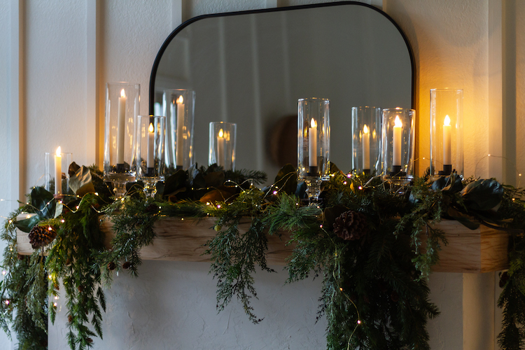 DIY Glass Hurricane Candleholder And Other Budget Friendly Christmas Mantel Ideas