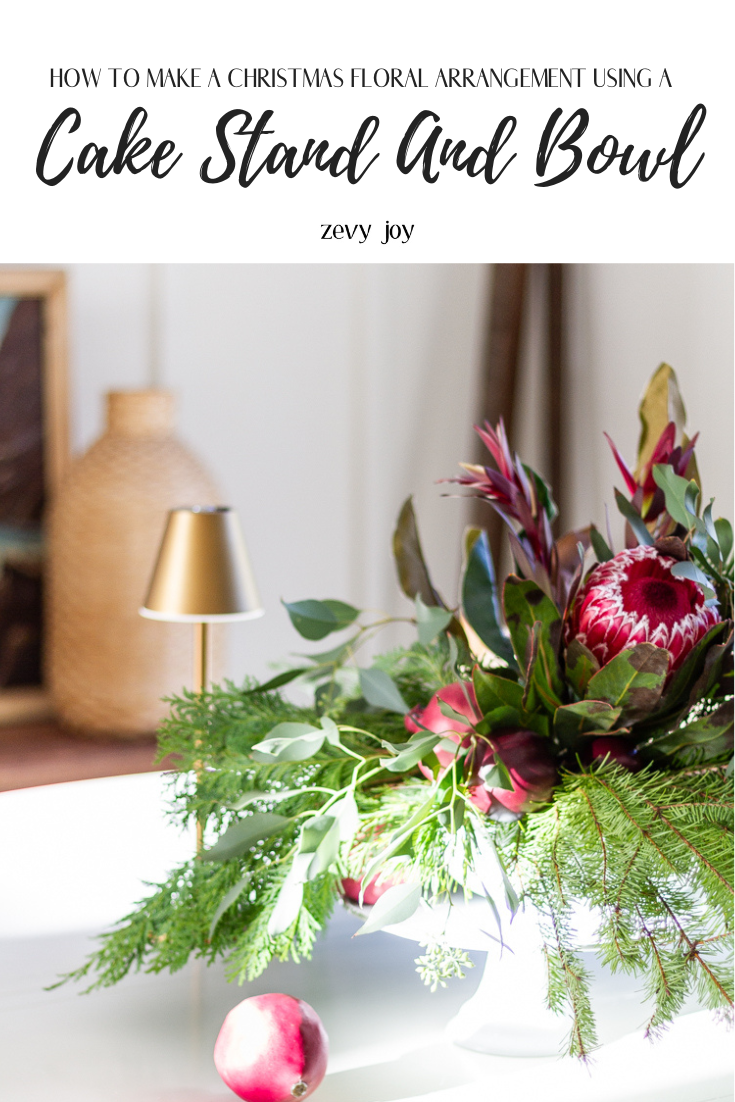 How To Make A Christmas Floral Arrangement With A Cake Stand And A Bowl ...