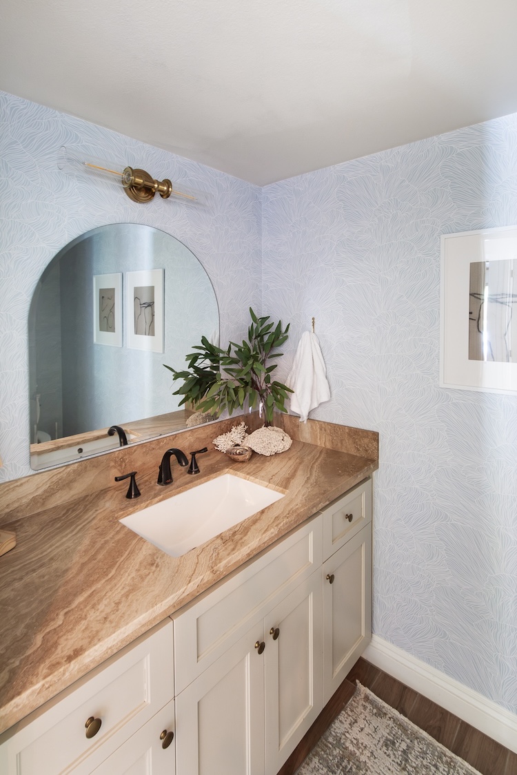 Coastal Bathroom with Peel and Stick Wallpaper